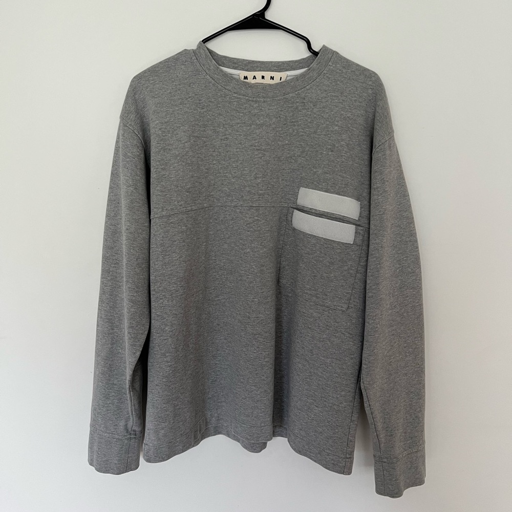 NEW Marni Grey Velcro Pocket Long-Sleeve Crew